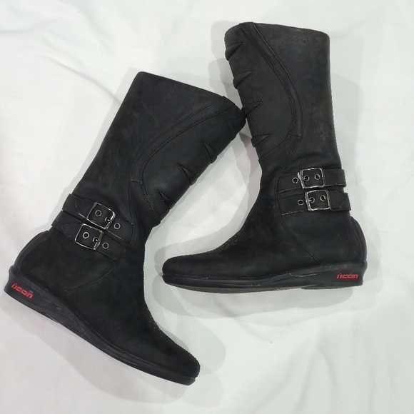 Icon Sacred Black Leather Motorcycle Riding Boot Size Womens 5 - Picture 1 of 8